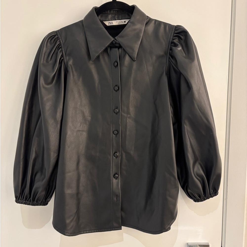 Zara Black Faux Leather Shirt